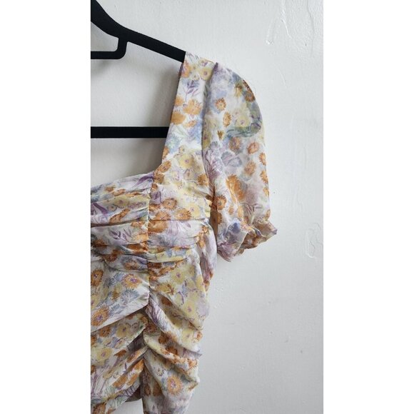 Garden of Angels floral croped ruched top Women Size S - Picture 3 of 7
